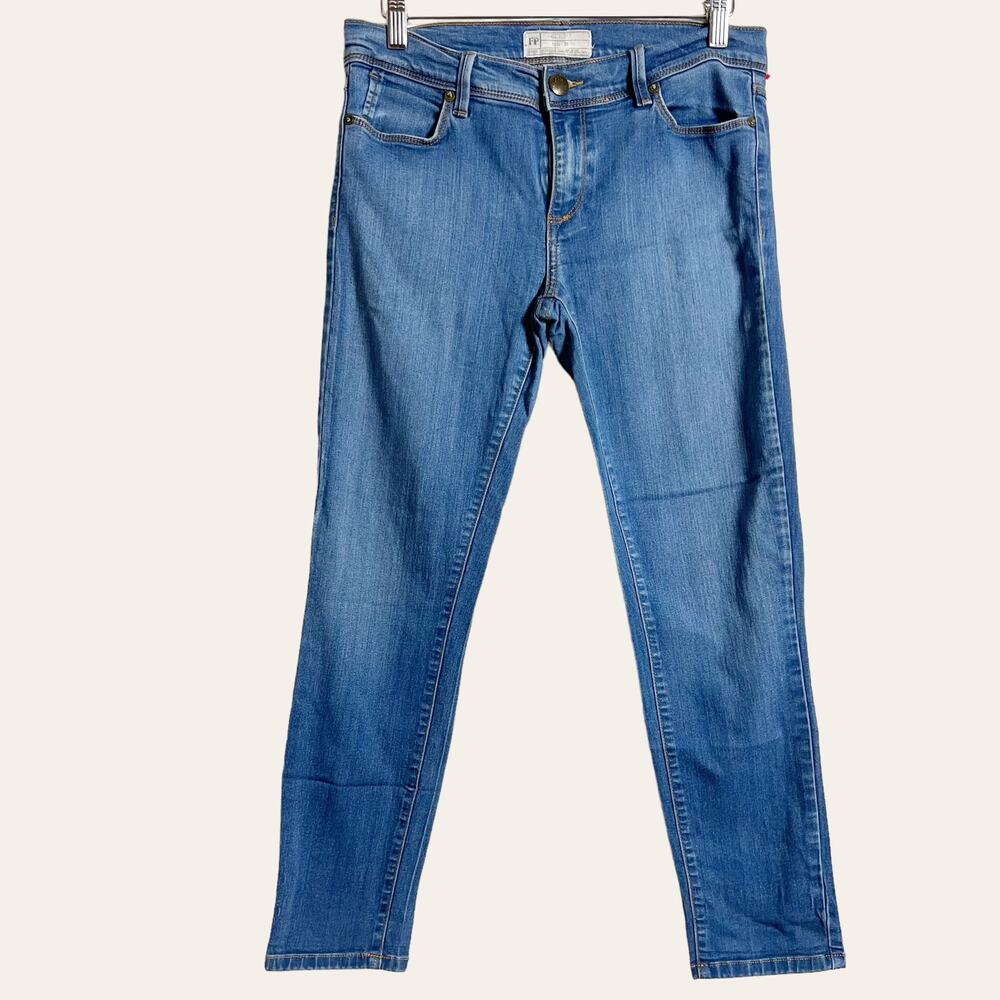 Free People Straight Mid-Rise Stretch Denim Crop Casual Blue Jeans Size 28